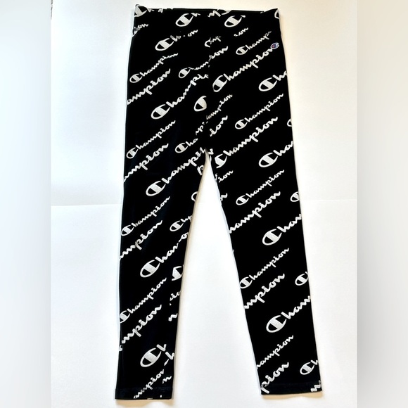 Girls Size Medium 10/12 Champion Kids Black Scripted logo Leggings - Picture 2 of 6